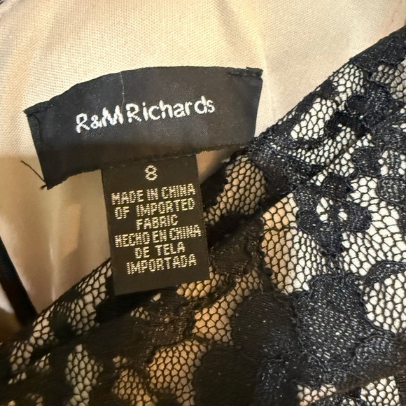R&M Richards Black and Tan Shimmer Off-the-Shoulder Gown Lace & Shimmer NYE - Picture 5 of 6